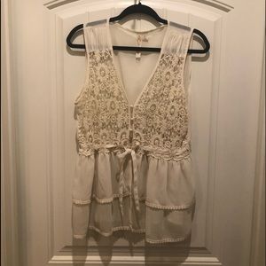 ADIVA Boho Sheer knit crochet 3 button tie top